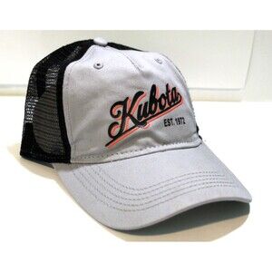 Kubota Mesh Trucker Baseball Hat Cap Adjustable Gray Orange Black Embroidered